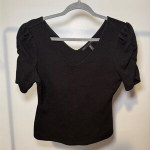 White House Black Market Black Ruched Sleeve Blouse